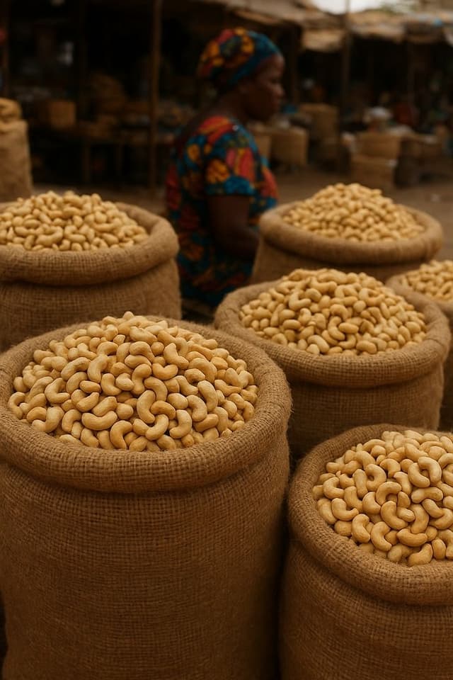 cashew nuts in sacks